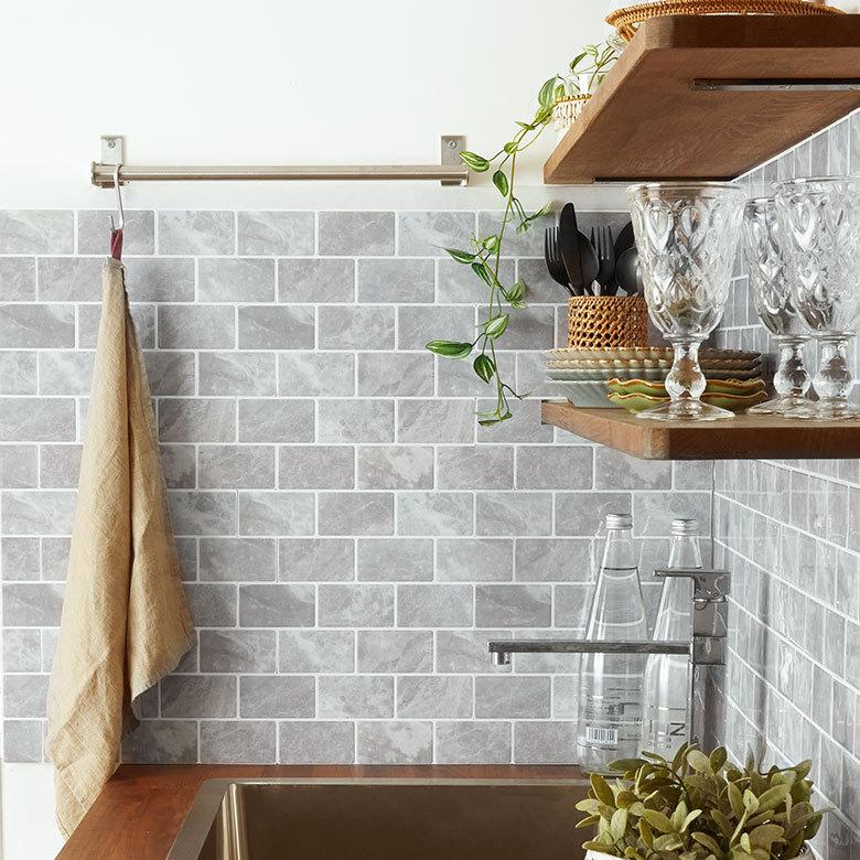 タイル シール 石目 ストーン 1枚 天然石 調 風グレー 石壁 モザイク 壁紙 防水 リメイク シート ウォール ステッカー 簡単 壁面 DIY カット  おしゃれ 67075-gy | ELEMENTS（インテリア） | 19