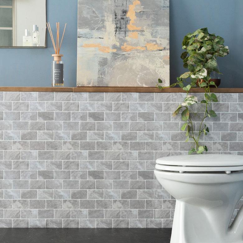 タイル シール 石目 ストーン 1枚 天然石 調 風グレー 石壁 モザイク 壁紙 防水 リメイク シート ウォール ステッカー 簡単 壁面 DIY カット  おしゃれ 67075-gy | ELEMENTS（インテリア） | 02