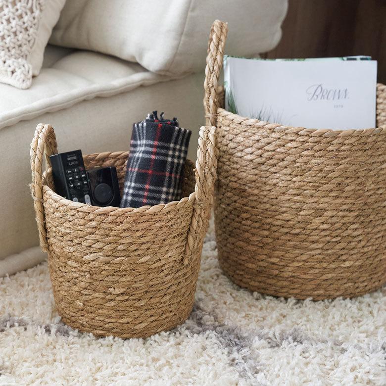 プランター カバー 植木 鉢 バスケット 持ち手付 い草 Sサイズ  [67084]【 5号 6.5号 入れ カバー ポット かご 観葉植物 北欧 おしゃれ  西海岸 インテリア 】 | ブランド登録なし | 20
