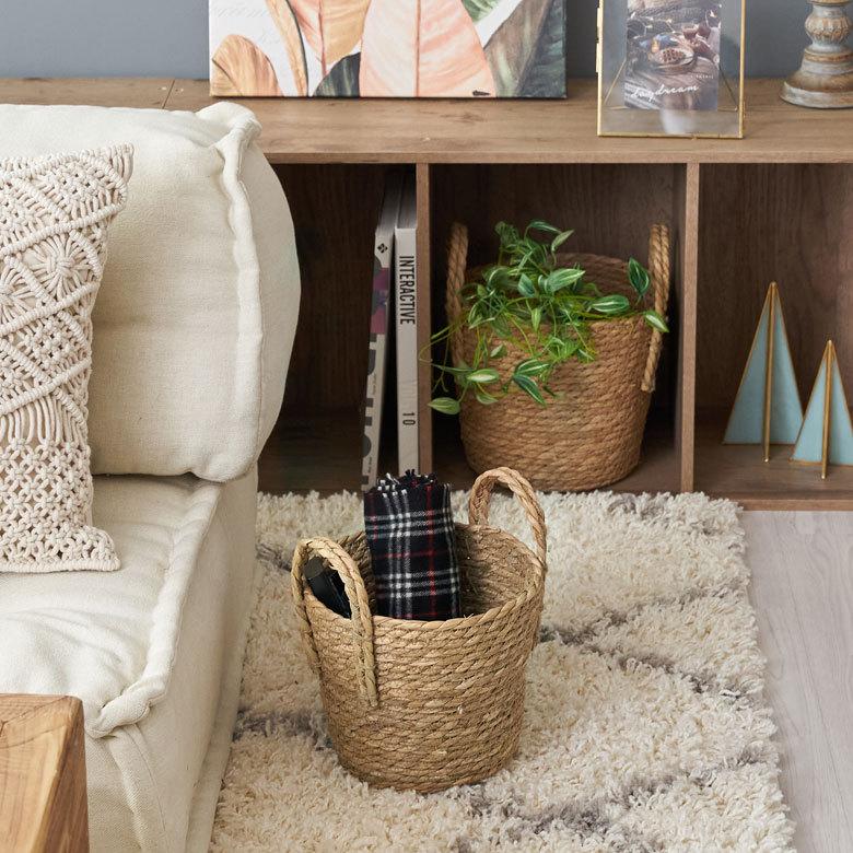 プランター カバー 植木 鉢 バスケット 持ち手付 い草 Sサイズ  [67084]【 5号 6.5号 入れ カバー ポット かご 観葉植物 北欧 おしゃれ  西海岸 インテリア 】 | ブランド登録なし | 03