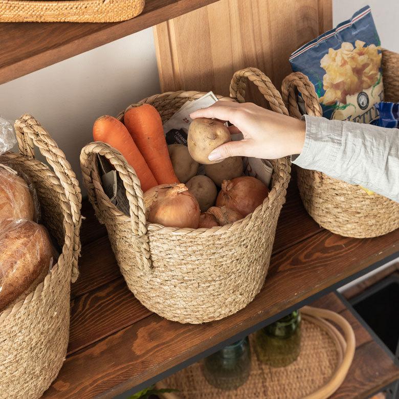 プランター カバー 植木 鉢 バスケット 持ち手付 い草 Ｍサイズ  [67085]【 7号 8号 入れ カバー ポット かご 観葉植物 北欧 おしゃれ  西海岸 インテリア 】 | ブランド登録なし | 01