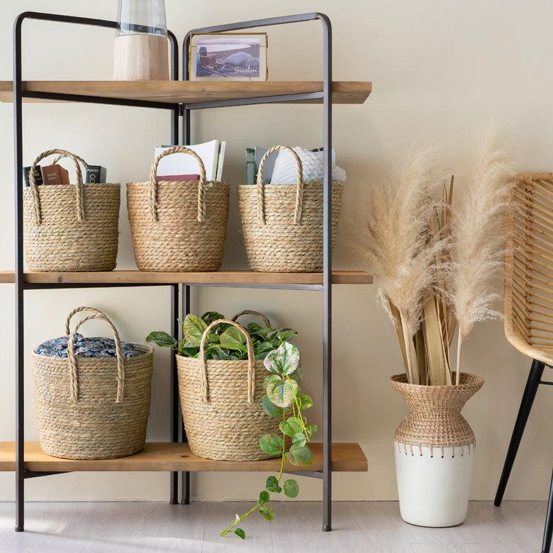 プランター カバー 植木 鉢 バスケット 持ち手付 い草 Ｍサイズ  [67085]【 7号 8号 入れ カバー ポット かご 観葉植物 北欧 おしゃれ  西海岸 インテリア 】 | ブランド登録なし | 14