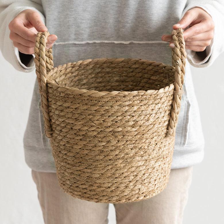 プランター カバー 植木 鉢 バスケット 持ち手付 い草 Ｍサイズ  [67085]【 7号 8号 入れ カバー ポット かご 観葉植物 北欧 おしゃれ  西海岸 インテリア 】 | ブランド登録なし | 17
