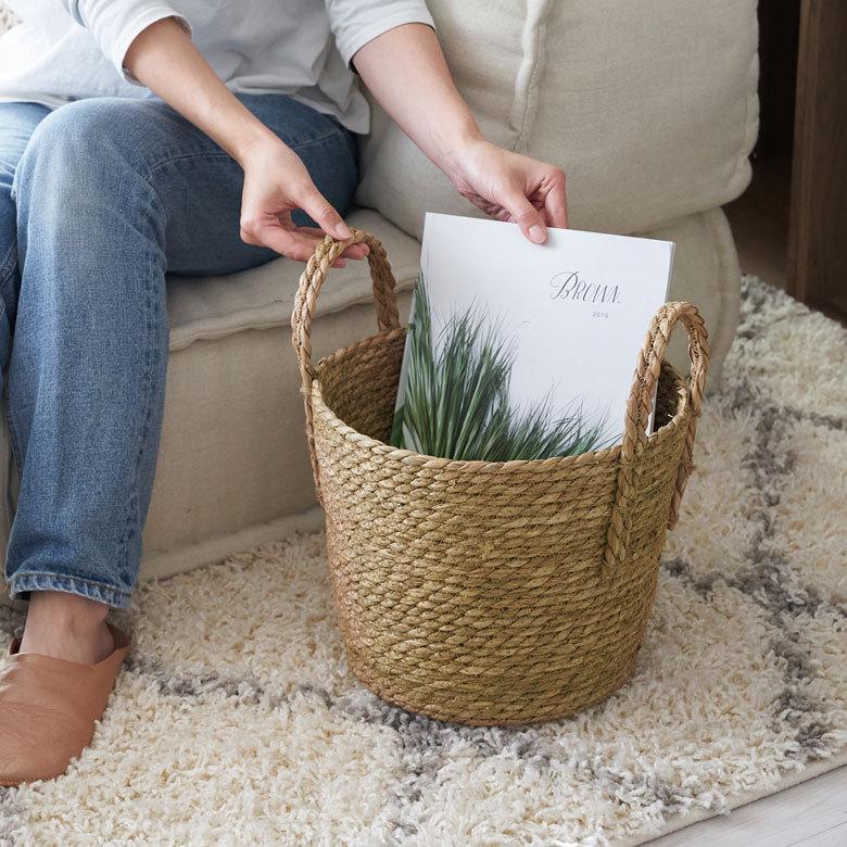 プランター カバー 植木 鉢 バスケット 持ち手付 い草 Lサイズ  [67086]【 8号 9号 入れ カバー ポット かご 観葉植物 北欧 おしゃれ  西海岸 インテリア 】 | ブランド登録なし | 01