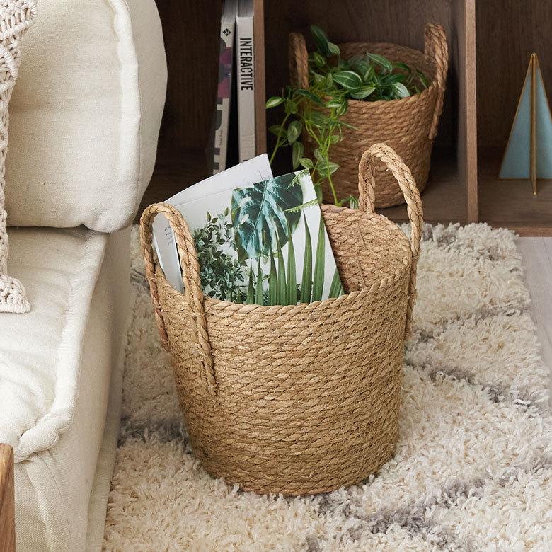 プランター カバー 植木 鉢 バスケット 持ち手付 い草 Lサイズ  [67086]【 8号 9号 入れ カバー ポット かご 観葉植物 北欧 おしゃれ  西海岸 インテリア 】 | ブランド登録なし | 20