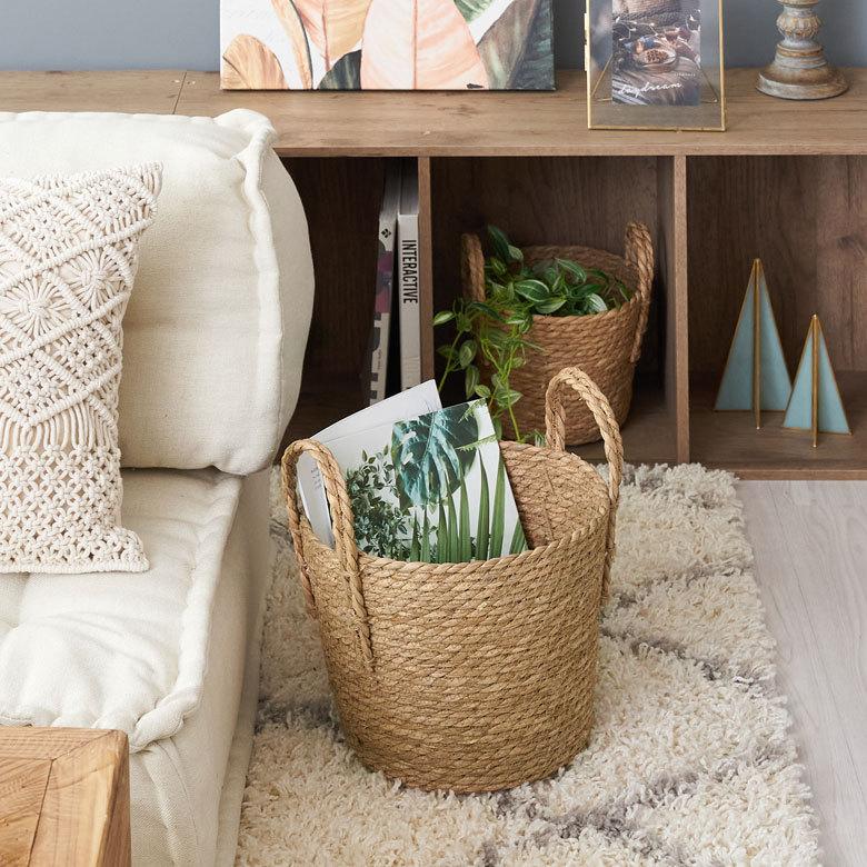 プランター カバー 植木 鉢 バスケット 持ち手付 い草 Lサイズ  [67086]【 8号 9号 入れ カバー ポット かご 観葉植物 北欧 おしゃれ  西海岸 インテリア 】 | ブランド登録なし | 03