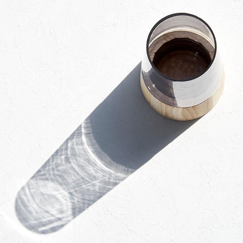 フラワー ベース おしゃれ 花瓶 花びん 花器 スモークグレー 円柱 ガラス ウッド 生花 北欧 韓国 インテリア ドライ 西海岸 コースタル 67087 | ブランド登録なし | 12