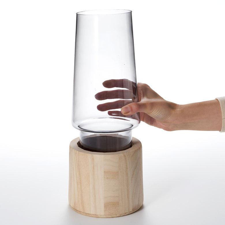 フラワー ベース おしゃれ 花瓶 花びん 花器 スモークグレー 円柱 ガラス ウッド 生花 北欧 韓国 インテリア ドライ 西海岸 コースタル 67087 | ブランド登録なし | 17