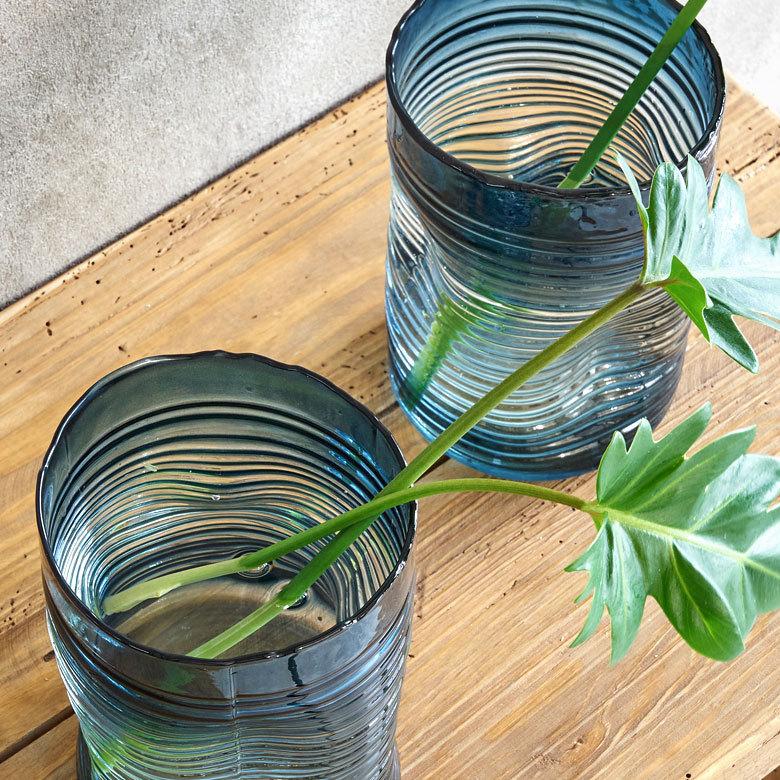 フラワー ベース おしゃれ 花瓶 花びん 花器 ガラス ブルー 楕円柱 造花 入れ 生花 北欧  韓国 インテリア グラデーション 西海岸 ビーチ コースタル 67089 | ブランド登録なし | 16