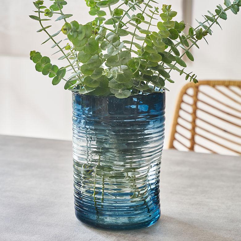 フラワー ベース おしゃれ 花瓶 花びん 花器 ガラス ブルー 楕円柱