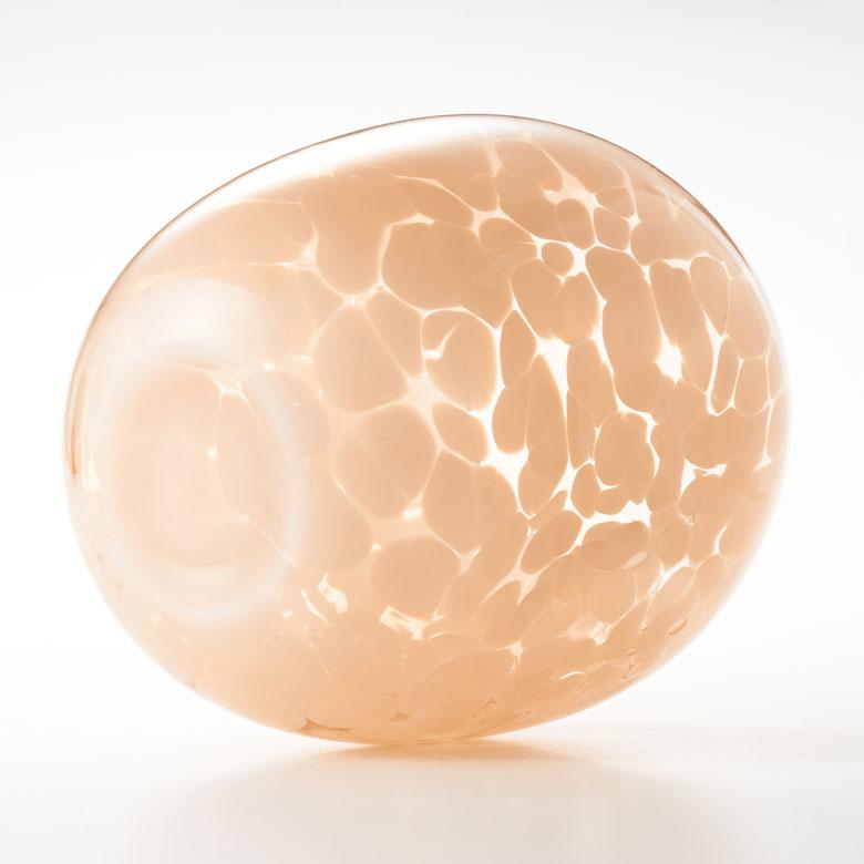 花瓶 フラワー ベース ガラス 半透過 ピンク ベージュ ドット柄