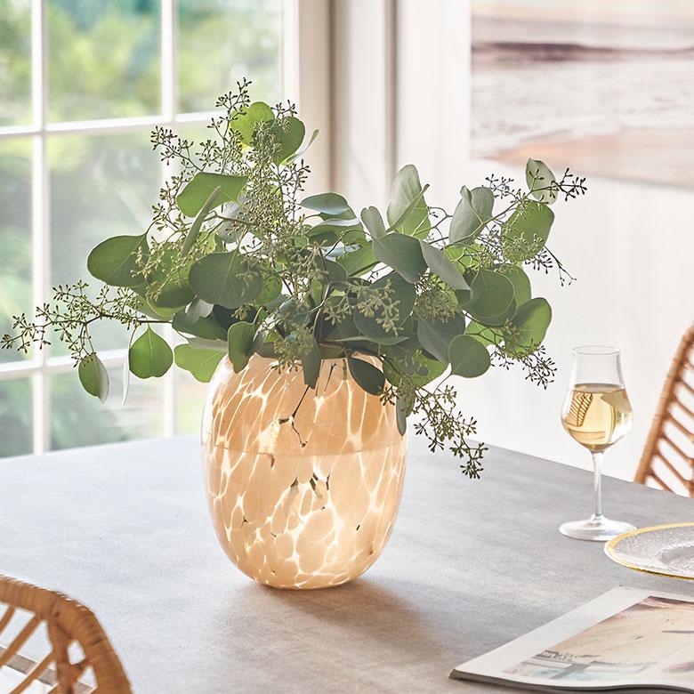 花瓶 フラワー ベース ガラス 半透過 ピンク ベージュ ドット柄