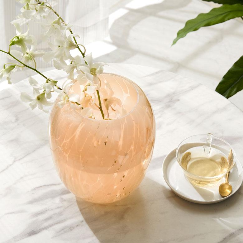 花瓶 フラワー ベース ガラス 半透過 ピンク  ベージュ ドット柄 おしゃれ インテリア 花びん 花器 壺型 生花 ドライ 北欧 韓国 西海岸 67096 | ブランド登録なし | 08