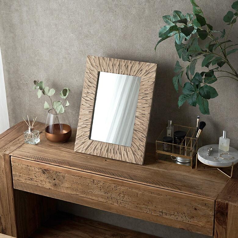 鏡 壁掛け 立て掛け  4Way 木製 四角 長方形 ミラー シンプル ウォール デコレーション リビング 寝室 洗面所 おしゃれ 北欧 かわいい ヴィンテージ風 67100 | ELEMENTS（インテリア） | 18