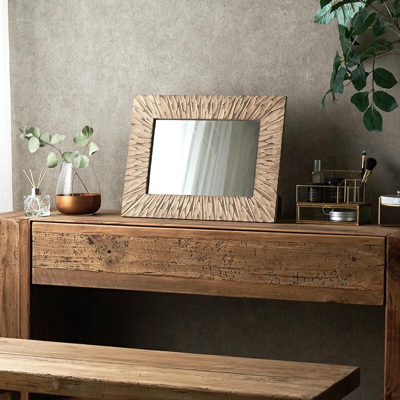 鏡 壁掛け 立て掛け  4Way 木製 四角 長方形 ミラー シンプル ウォール デコレーション リビング 寝室 洗面所 おしゃれ 北欧 かわいい ヴィンテージ風 67100 | ELEMENTS（インテリア） | 05