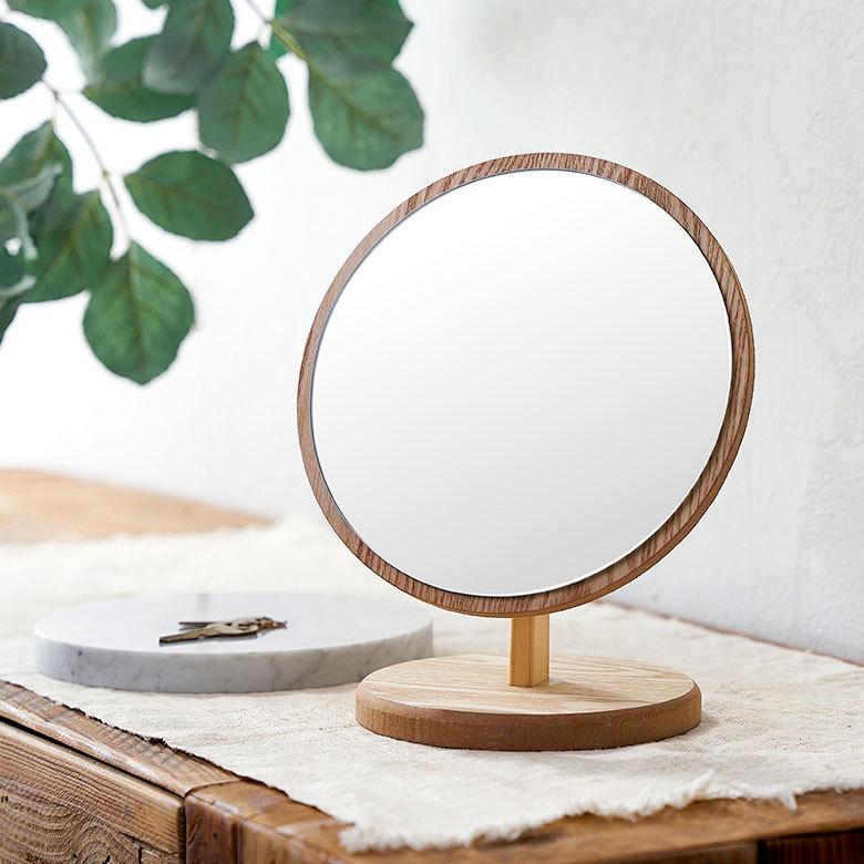 卓上 ミラー  鏡 木製 円形 丸型 角度調節 スタンド 化粧 立て掛け メイク 置き テーブル 玄関 トイレ 洗面所 ホテル用 かわいい シンプル ナチュラル 67105 | ELEMENTS（インテリア） | 14
