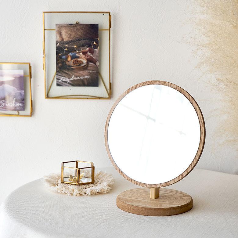 卓上 ミラー  鏡 木製 円形 丸型 角度調節 スタンド 化粧 立て掛け メイク 置き テーブル 玄関 トイレ 洗面所 ホテル用 かわいい シンプル ナチュラル 67105 | ELEMENTS（インテリア） | 16