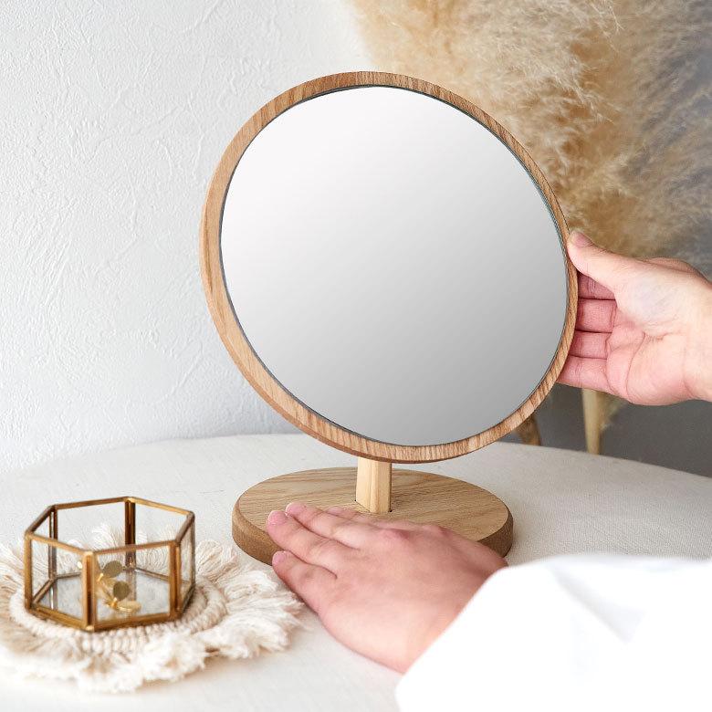 卓上 ミラー  鏡 木製 円形 丸型 角度調節 スタンド 化粧 立て掛け メイク 置き テーブル 玄関 トイレ 洗面所 ホテル用 かわいい シンプル ナチュラル 67105 | ELEMENTS（インテリア） | 17