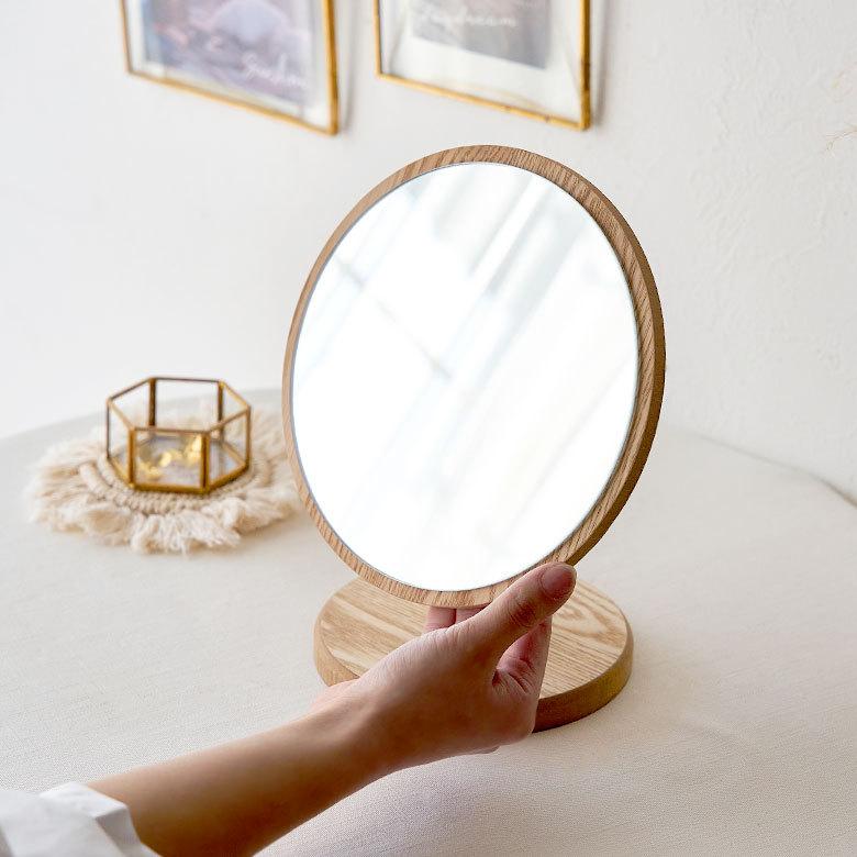 卓上 ミラー  鏡 木製 円形 丸型 角度調節 スタンド 化粧 立て掛け メイク 置き テーブル 玄関 トイレ 洗面所 ホテル用 かわいい シンプル ナチュラル 67105 | ELEMENTS（インテリア） | 19