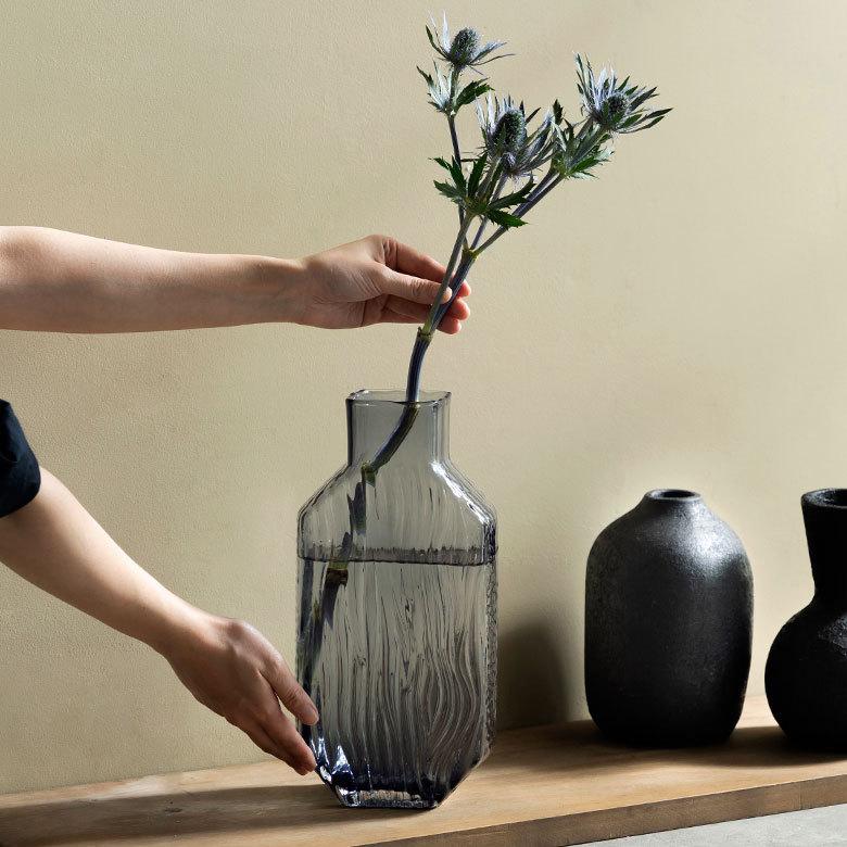 フラワー ベース おしゃれ ガラス クリア グレー トール 大きい 大型 高い 高さ 30.5cm インテリア ボトル型 花びん 花器 生花 ドライ 西海岸 67106 | ブランド登録なし | 03