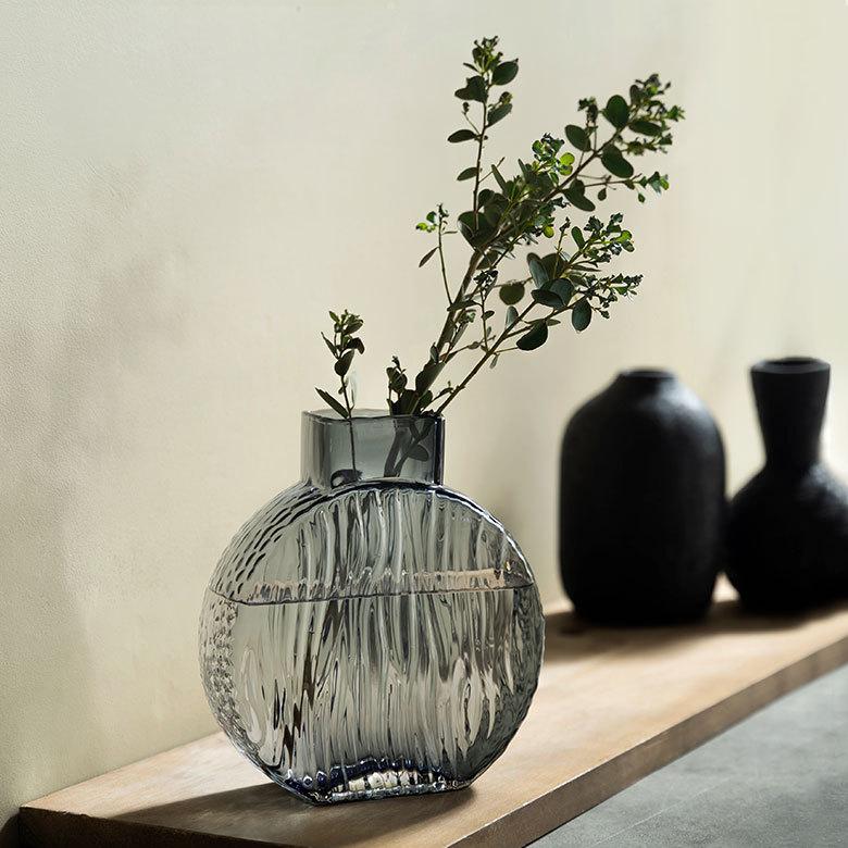 フラワー ベース おしゃれ ガラス クリアグレー ラウンド インテリア 最大開口部7 5cm ボトル型 アレンジ 花びん 花器 生花 ドライ 西海岸 ビーチ Elements 通販 Yahoo ショッピング