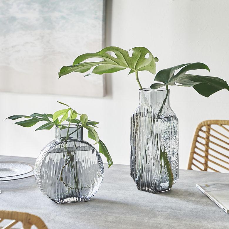 フラワー ベース おしゃれ ガラス クリアグレー ラウンド インテリア 最大開口部7.5cm ボトル型 アレンジ 花びん 花器 生花 ドライ 西海岸 ビーチ 67107 | ブランド登録なし | 14