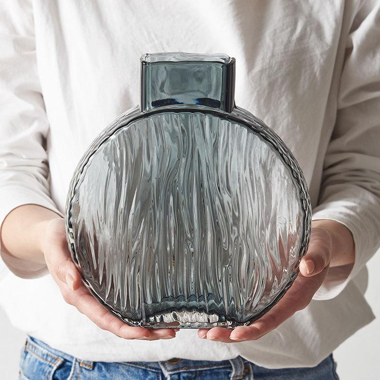 フラワー ベース おしゃれ ガラス クリアグレー ラウンド インテリア 最大開口部7.5cm ボトル型 アレンジ 花びん 花器 生花 ドライ 西海岸 ビーチ 67107 | ブランド登録なし | 15