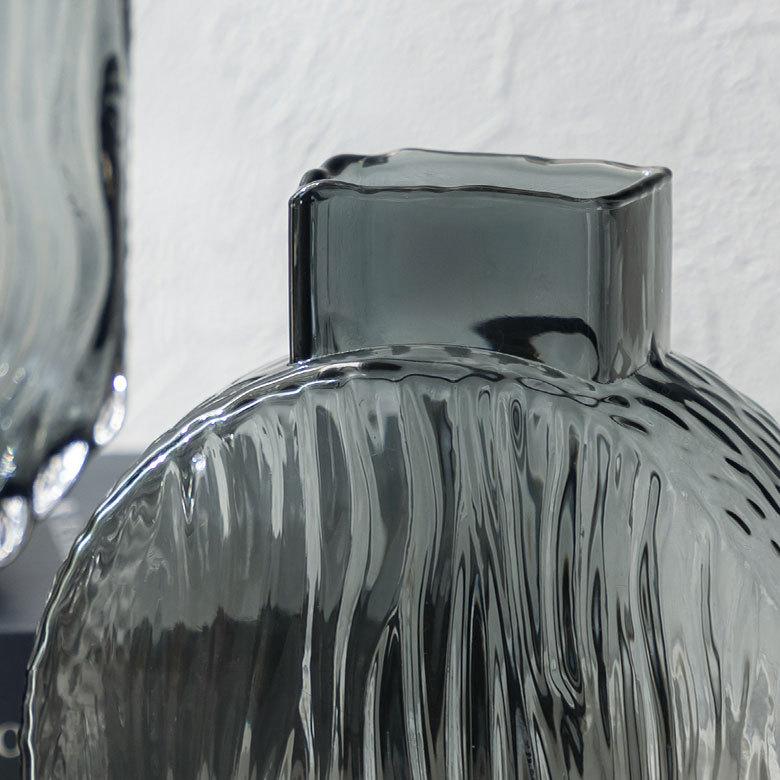 フラワー ベース おしゃれ ガラス クリアグレー ラウンド インテリア 最大開口部7.5cm ボトル型 アレンジ 花びん 花器 生花 ドライ 西海岸 ビーチ 67107 | ブランド登録なし | 05