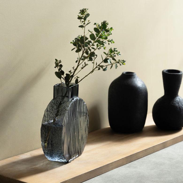 フラワー ベース おしゃれ ガラス クリアグレー ラウンド インテリア 最大開口部7.5cm ボトル型 アレンジ 花びん 花器 生花 ドライ 西海岸 ビーチ 67107 | ブランド登録なし | 06