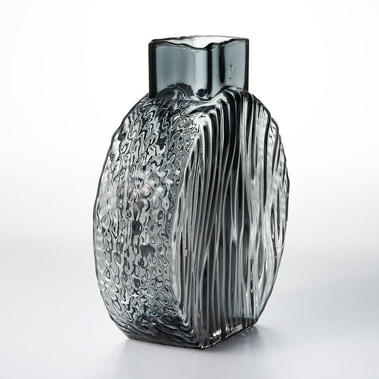 フラワー ベース おしゃれ ガラス クリアグレー ラウンド インテリア 最大開口部7.5cm ボトル型 アレンジ 花びん 花器 生花 ドライ 西海岸 ビーチ 67107 | ブランド登録なし | 07