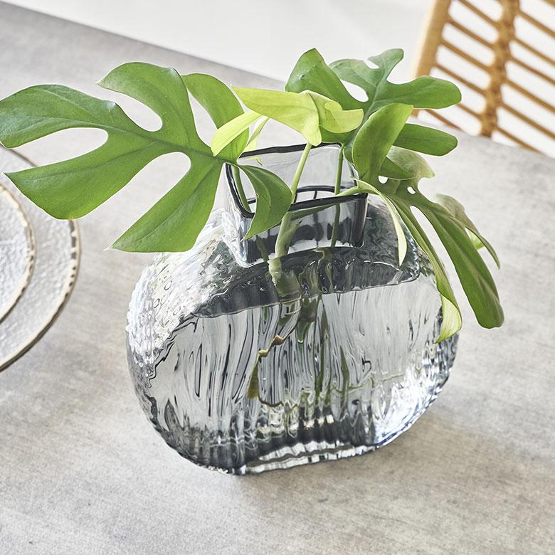 フラワー ベース おしゃれ ガラス クリアグレー ラウンド インテリア 最大開口部7.5cm ボトル型 アレンジ 花びん 花器 生花 ドライ 西海岸 ビーチ 67107 | ブランド登録なし | 09