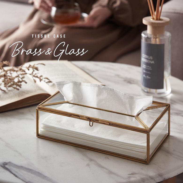 ティッシュ ケース ボックス ガラス 真鍮 ふた 付 約 W 22cm D 11.5cm H 6.2cm カバー 滑り止め 卓上 収納 アンティーク 風 おしゃれ 北欧 雑貨 西海岸 67110 | ELEMENTS（インテリア） | 19