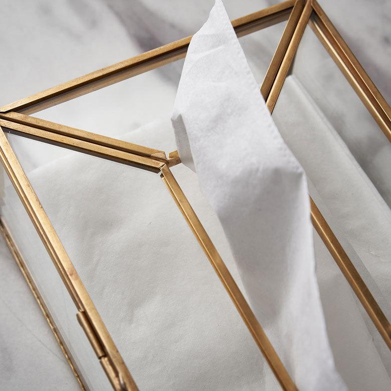 ELEMENTS ティッシュ ケース ボックス ガラス 真鍮 ふた 付 約 W 22cm