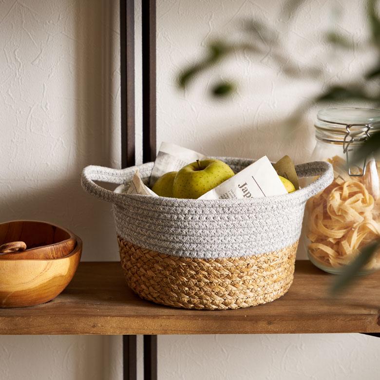 バスケット コットン ラッシュ製 持ち手付き Mサイズ かご 収納 丸型 プランター カバー 鉢 6号鉢対応 インテリア おしゃれ 北欧 西海岸 韓国 67120 | ELEMENTS（インテリア） | 11
