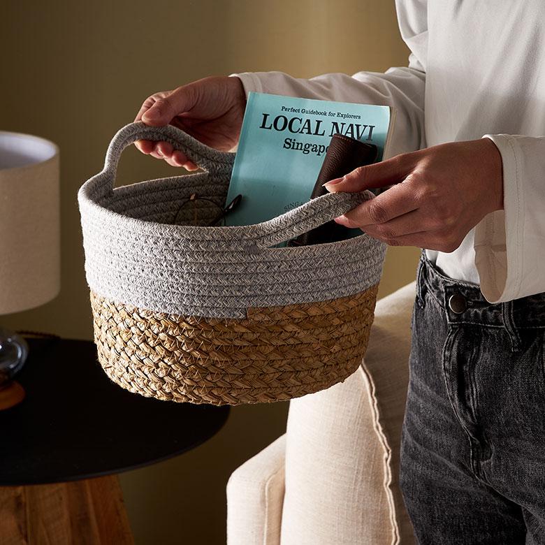 バスケット コットン ラッシュ製 持ち手付き Mサイズ かご 収納 丸型 プランター カバー 鉢 6号鉢対応 インテリア おしゃれ 北欧 西海岸 韓国 67120 | ELEMENTS（インテリア） | 17