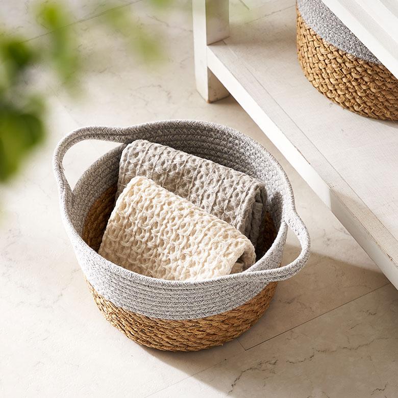 バスケット コットン ラッシュ製 持ち手付き Mサイズ かご 収納 丸型 プランター カバー 鉢 6号鉢対応 インテリア おしゃれ 北欧 西海岸 韓国 67120 | ELEMENTS（インテリア） | 02