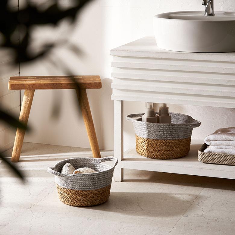 バスケット コットン ラッシュ製 持ち手付き Mサイズ かご 収納 丸型 プランター カバー 鉢 6号鉢対応 インテリア おしゃれ 北欧 西海岸 韓国 67120 | ELEMENTS（インテリア） | 03