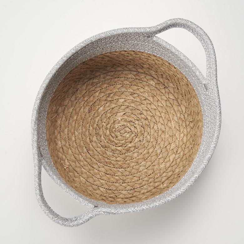 ELEMENTS バスケット コットン ラッシュ製 持ち手付き Lサイズ かご