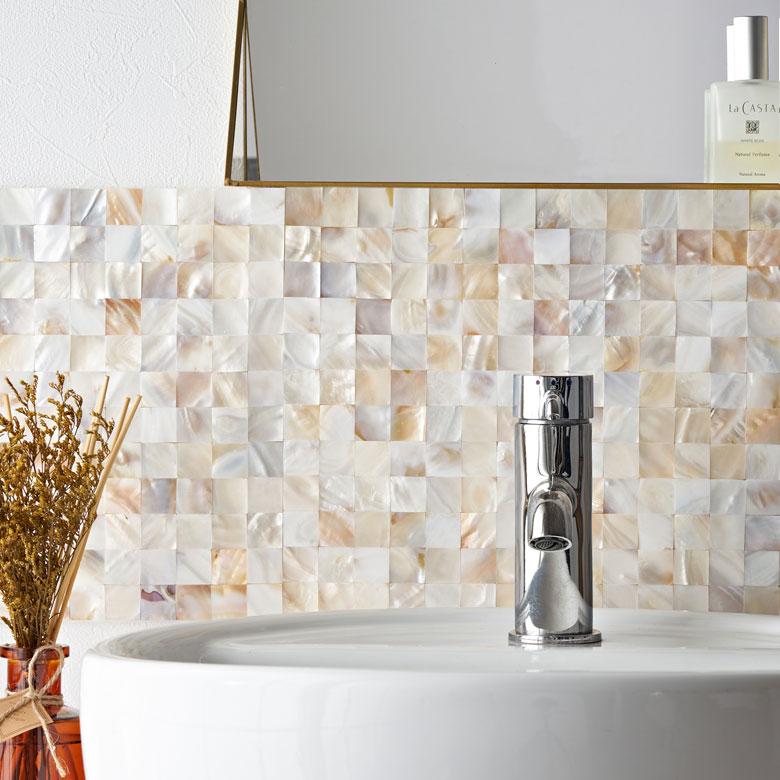 タイル シール モザイク 天然 シェル 貝 リアル 4枚 高級感 シート 防水 ウォール ステッカー デコレーション リメイク インテリア 壁材 西海岸 67128-4 | ELEMENTS（インテリア） | 02