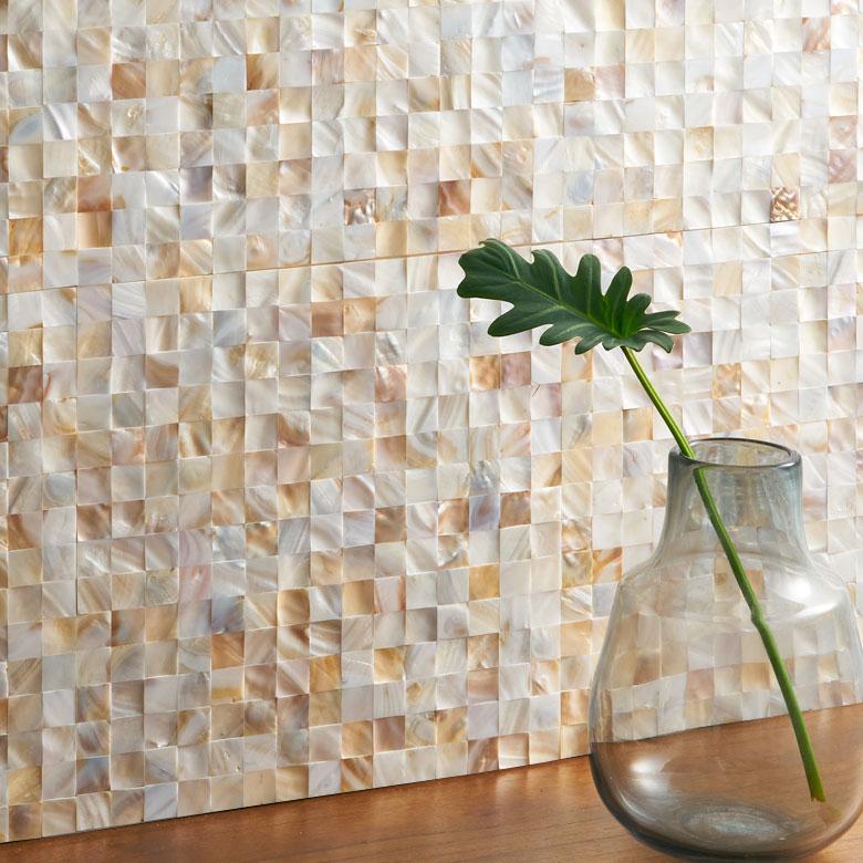 タイル シール モザイク 天然 シェル 貝 リアル 4枚 高級感 シート 防水 ウォール ステッカー デコレーション リメイク インテリア 壁材 西海岸 67128-4 | ELEMENTS（インテリア） | 09