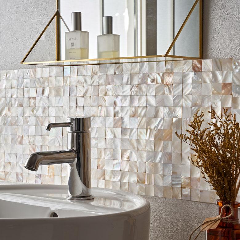 タイル シール モザイク 天然 シェル 貝 リアル 4枚 高級感 シート 防水 ウォール ステッカー デコレーション リメイク インテリア 壁材 西海岸 67128-4 | ELEMENTS（インテリア） | 10