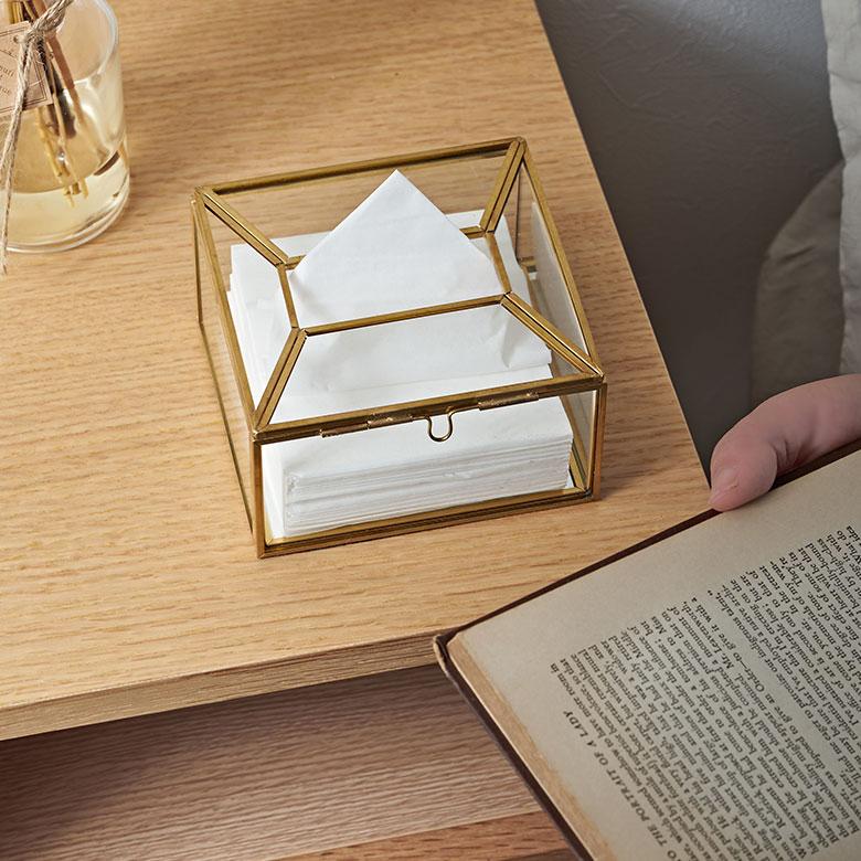 ティッシュ ケース ボックス ハーフ サイズ ガラス 真鍮 ふた 付き コンパクト カバー ポケット おしゃれ 北欧 リゾート 雑貨 インテリア 西海岸 67150 | ELEMENTS（インテリア） | 10