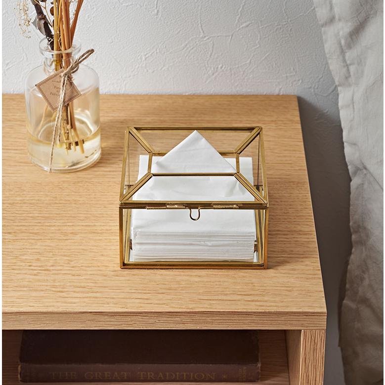 ティッシュ ケース ボックス ハーフ サイズ ガラス 真鍮 ふた 付き コンパクト カバー ポケット おしゃれ 北欧 リゾート 雑貨 インテリア 西海岸 67150 | ELEMENTS（インテリア） | 09
