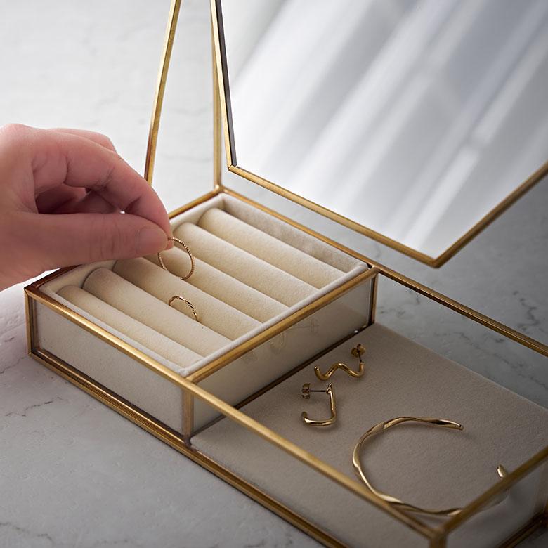 ミラー アクセサリー ケース 六角形 鏡 収納 ガラス 真鍮 ジュエリー ボックス 置き ディスプレイ おしゃれ 北欧 リゾート 雑貨 インテリア 西海岸 67151 | ELEMENTS（インテリア） | 09