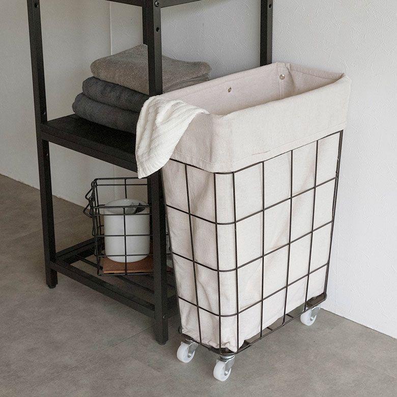 ランドリーバスケット キャスター ワイヤーバスケット おしゃれ 大容量 かご バスケット 収納 スチール 内布 洗濯物入れ 北欧 リゾート インテリア 西海岸 67201 | ELEMENTS（インテリア） | 02