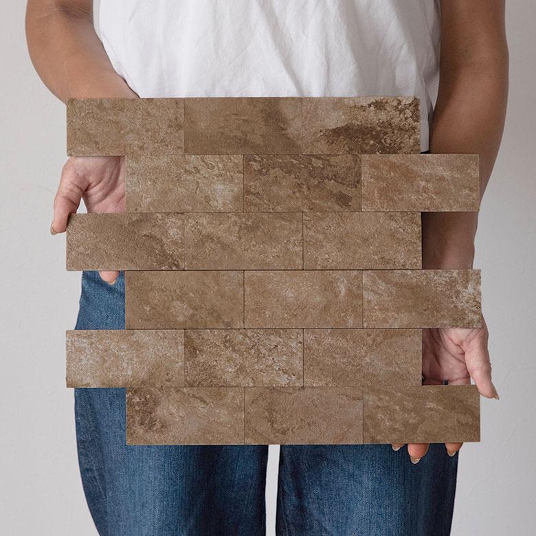 タイルシール ストーン調 ボーダー モザイク 石目調 3D 防水 DIY リメイクシート おしゃれ 壁紙 貼るだけ シート 約W29×D23×H0.3 1枚  [67204-1] |  | 13