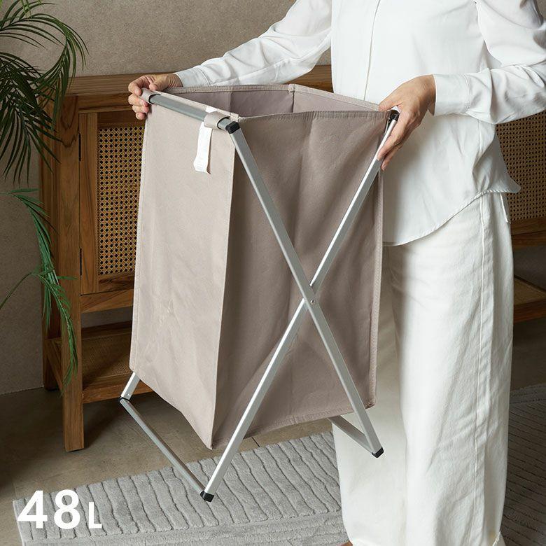 ランドリーバスケット 防水 折りたたみ 脱衣かご スリム 大容量 フレーム付き 50L ゴミ箱 洗面所 収納 おしゃれ 北欧 リゾート インテリア 自立 西海岸 67208 | ブランド登録なし | 11