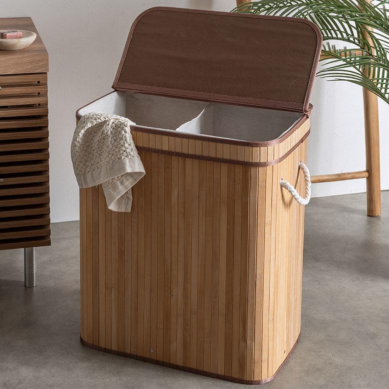 ランドリーバスケット ワイド 大容量 100L バンブー製 蓋つき 持ち手付き 内布付き 洗濯かご 脱衣かご 収納かご 収納バスケット 衣類収納 おもちゃ箱 67315 | ELEMENTS（インテリア） | 15