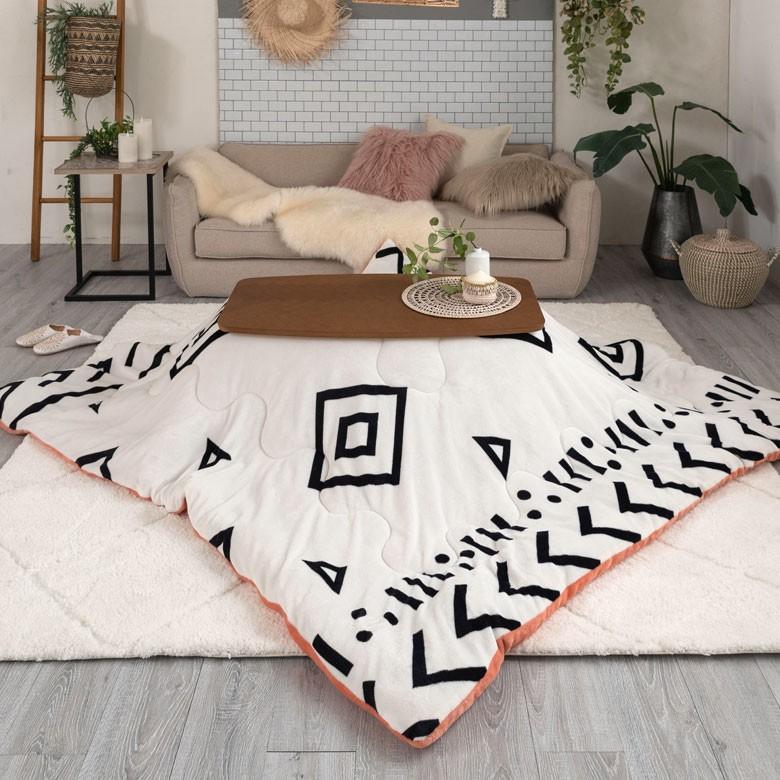 こたつ布団 正方形 約190×190cm ベニオワレン風 モノトーン おしゃれ 掛け布団 カジュアル フランネル 70009-wh | ブランド登録なし | 02