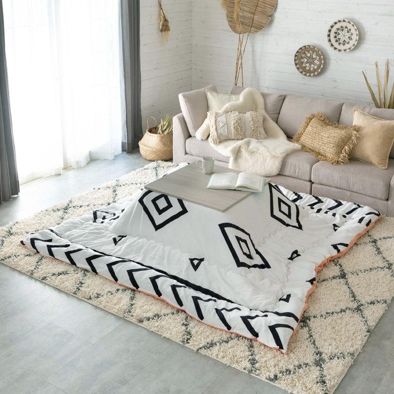 こたつ布団 正方形 約190×190cm ベニオワレン風 モノトーン おしゃれ 掛け布団 カジュアル フランネル 70009-wh | ブランド登録なし | 04